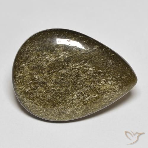 Obsidienne Noir avec reflets dorés naturelle En forme de poire, 11.74 ct, Opaque