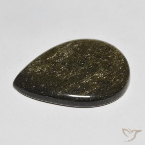 Obsidienne Noir avec reflets dorés naturelle En forme de poire, 11.74 ct, Opaque