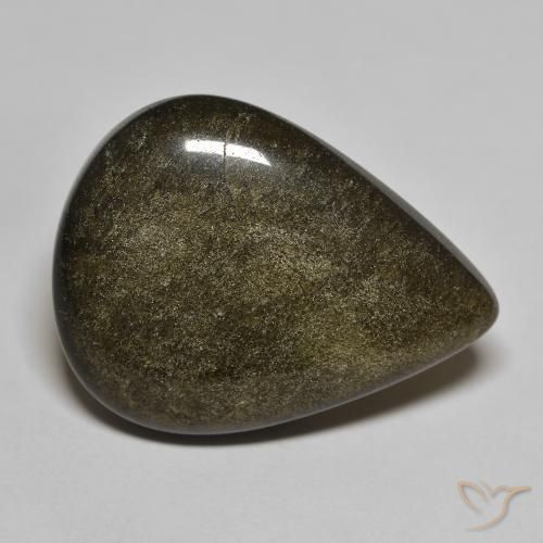21.20ct Naturel Noir avec reflets dorés Obsidienne, En forme de poire, Opaque