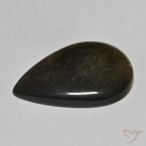 Obsidienne Noir avec reflets dorés naturelle En forme de poire, 16.87 ct, Opaque