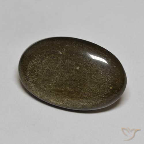Obsidienne Noir avec reflets dorés naturelle ovale, 13.63 ct, Opaque