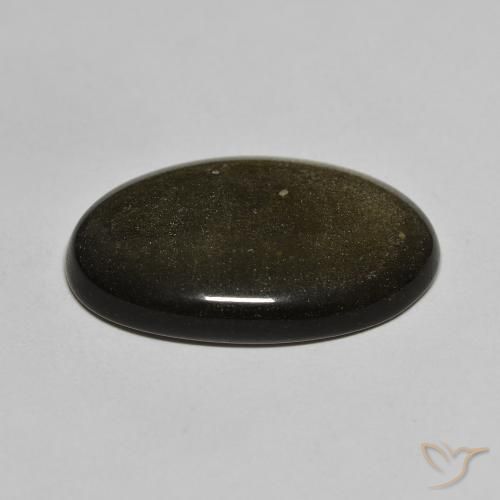 Obsidienne Noir avec reflets dorés naturelle ovale, 13.63 ct, Opaque