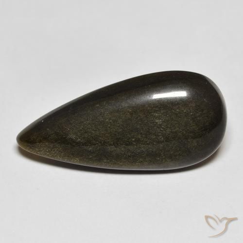 12.77ct Naturel Noir avec reflets dorés Obsidienne, En forme de poire, Opaque