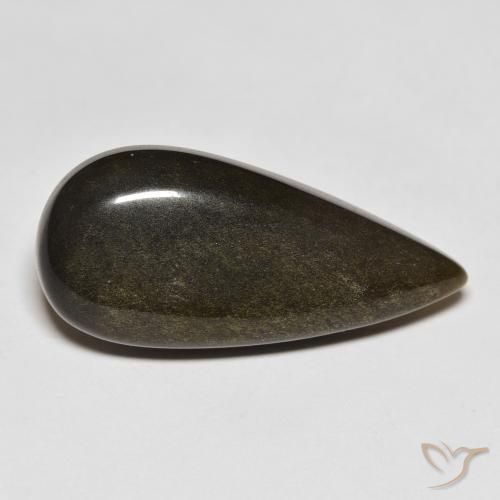 Obsidienne Noir avec reflets dorés naturelle En forme de poire, 12.77 ct, Opaque