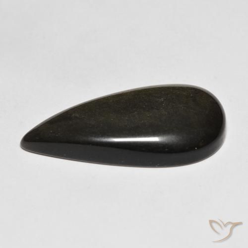 Obsidienne Noir avec reflets dorés naturelle En forme de poire, 12.77 ct, Opaque