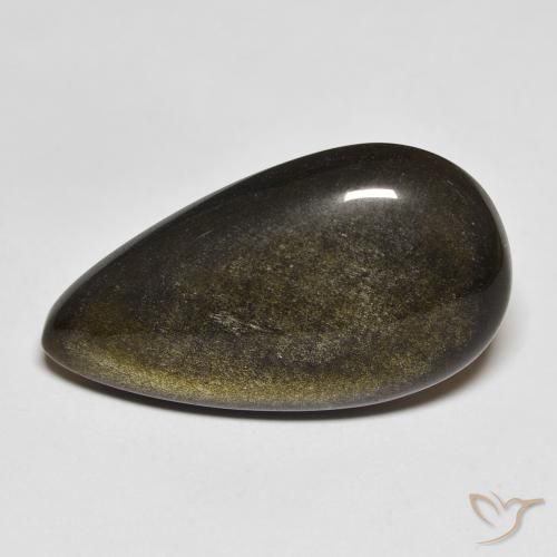 15.65ct Naturel Noir avec reflets dorés Obsidienne, En forme de poire, Opaque