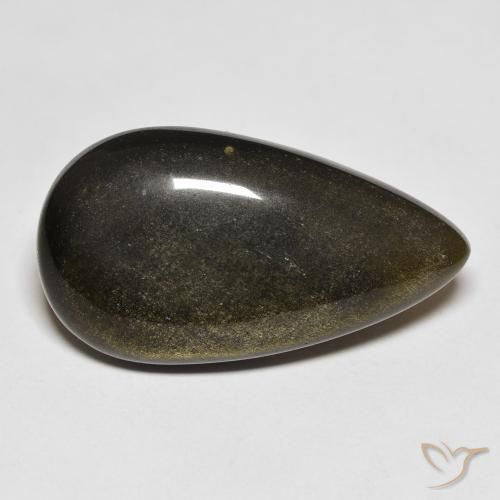 Obsidienne Noir avec reflets dorés naturelle En forme de poire, 15.65 ct, Opaque