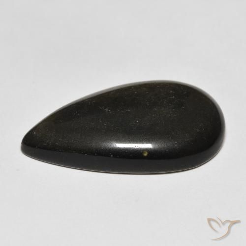Obsidienne Noir avec reflets dorés naturelle En forme de poire, 15.65 ct, Opaque