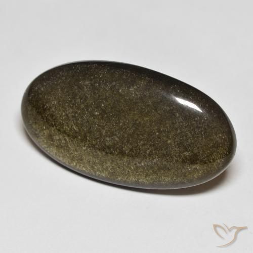 Obsidienne Noir avec reflets dorés naturelle ovale, 19.68 ct, Opaque