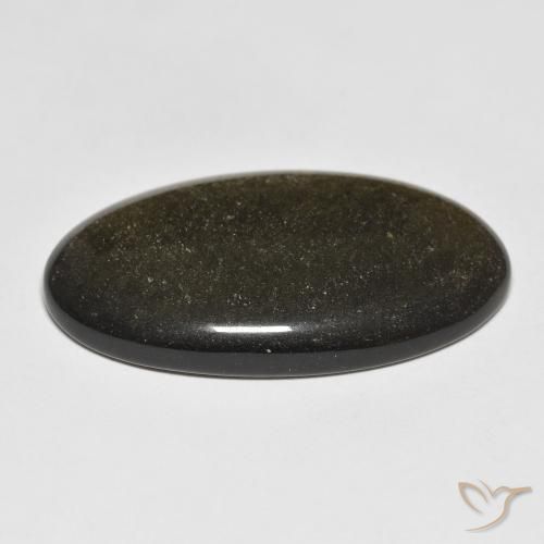 Obsidienne Noir avec reflets dorés naturelle ovale, 19.68 ct, Opaque