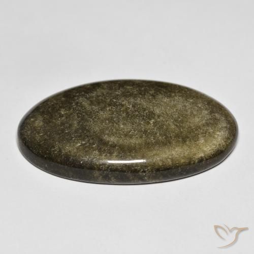Obsidienne Noir avec reflets dorés naturelle ovale, 35.72 ct, Opaque
