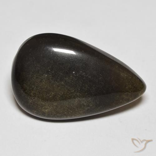 Obsidienne Noir avec reflets dorés naturelle En forme de poire, 18.13 ct, Opaque