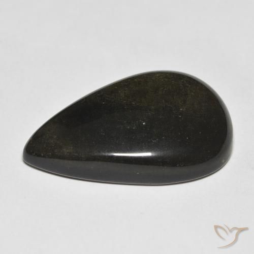 Obsidienne Noir avec reflets dorés naturelle En forme de poire, 18.13 ct, Opaque