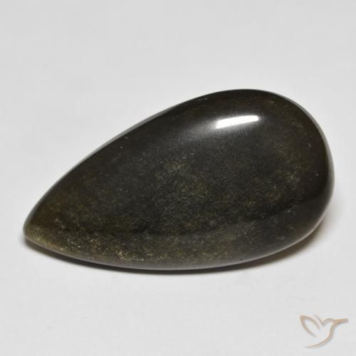 20.68ct Naturel Noir avec reflets dorés Obsidienne, En forme de poire, Opaque