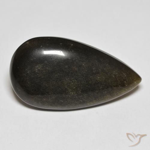 Obsidienne Noir avec reflets dorés naturelle En forme de poire, 20.68 ct, Opaque