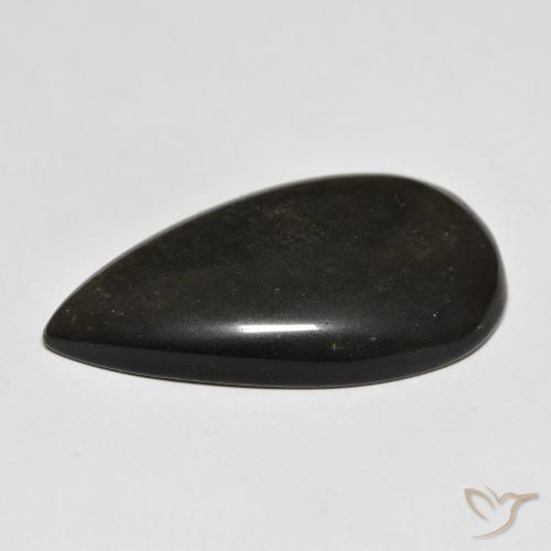 Obsidienne Noir avec reflets dorés naturelle En forme de poire, 20.68 ct, Opaque