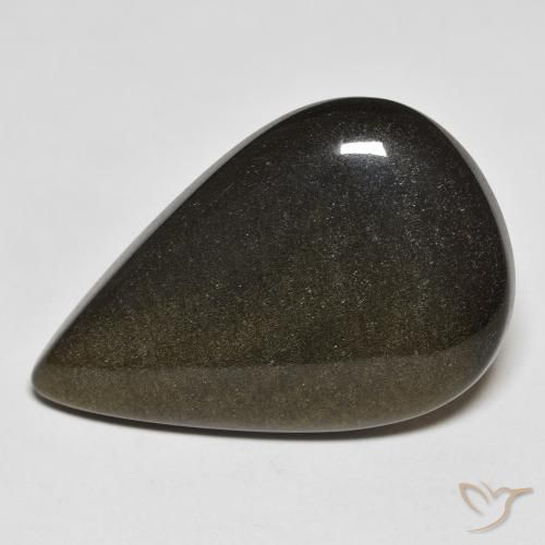 20.38ct Naturel Noir avec reflets dorés Obsidienne, En forme de poire, Opaque