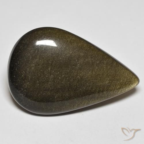 Obsidienne Noir avec reflets dorés naturelle En forme de poire, 20.38 ct, Opaque
