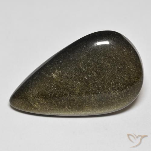 24.45ct Naturel Noir avec reflets dorés Obsidienne, En forme de poire, Opaque