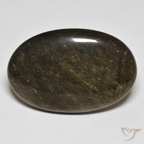 32.18ct Naturel Noir avec reflets dorés Obsidienne, ovale, Opaque