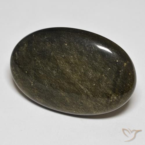 Obsidienne Noir avec reflets dorés naturelle ovale, 32.18 ct, Opaque