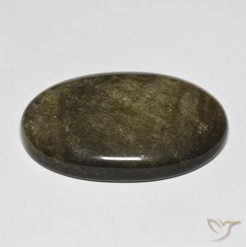 Obsidienne Noir avec reflets dorés naturelle ovale, 32.18 ct, Opaque