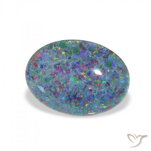Triplet d'opale Multicolore naturelle ovale, 3.82 ct, Opaque