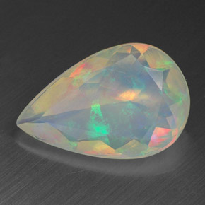 Opale multicolore naturelle en forme de poire, 1,40 ct, transparent
