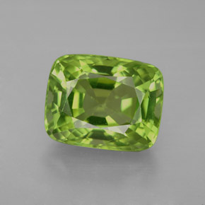 Péridot vert naturelle coupe coussin, 5,30 ct, VVS