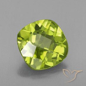 Péridot Vert jaunâtre naturelle Coussin, 2.55 ct, VS