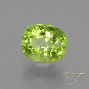 Péridot Vert jaunâtre naturelle Coussin, 2.18 ct, VS