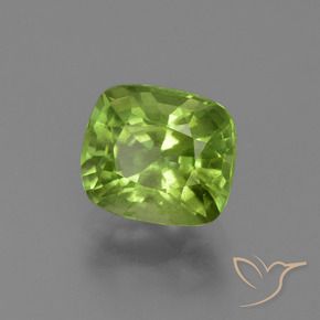 Péridot Vert jaunâtre naturelle Coussin, 2.52 ct, VS