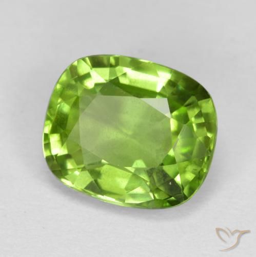 Péridot Vert jaunâtre naturelle Coussin, 2.13 ct, VS