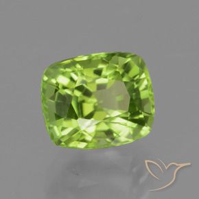 Péridot Vert jaunâtre naturelle Coussin, 2.10 ct, VVS-VS