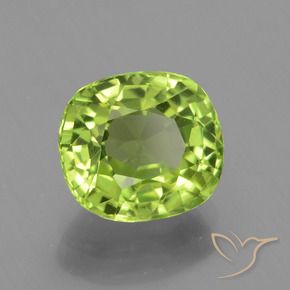 Péridot Vert jaunâtre naturelle Coussin, 2.30 ct, VS