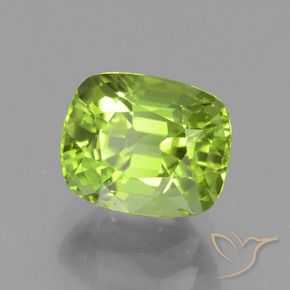 Péridot Vert jaunâtre naturelle Coussin, 2.38 ct, VS