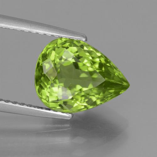 Péridot vert naturelle en forme de poire, 4,00 ct, VS
