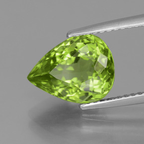 Péridot vert naturelle en forme de poire, 4,00 ct, VS