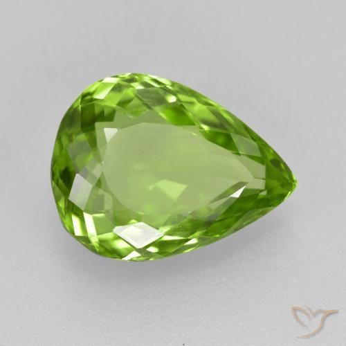 Péridot vert naturelle en forme de poire, 4,11 ct, VS