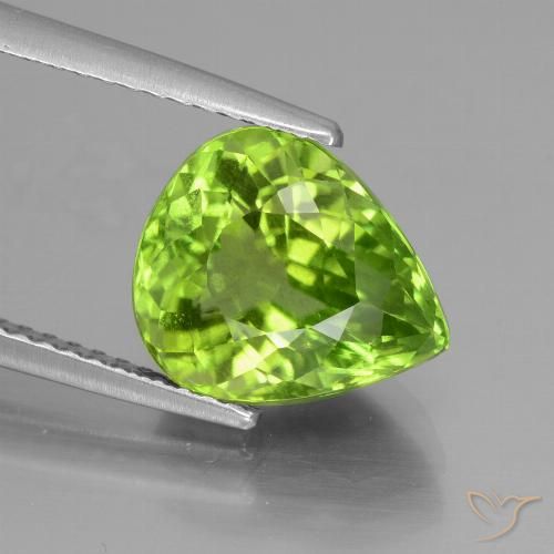 Péridot vert naturelle en forme de poire, 4,07 ct, VS