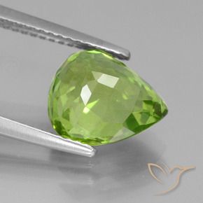 Péridot vert naturelle en forme de poire, 4,07 ct, VS