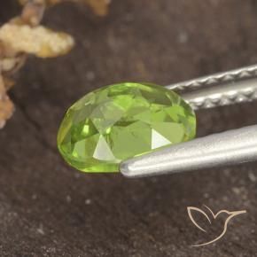 Péridot Vert jaunâtre vif naturelle ovale, 1.18 ct, VS