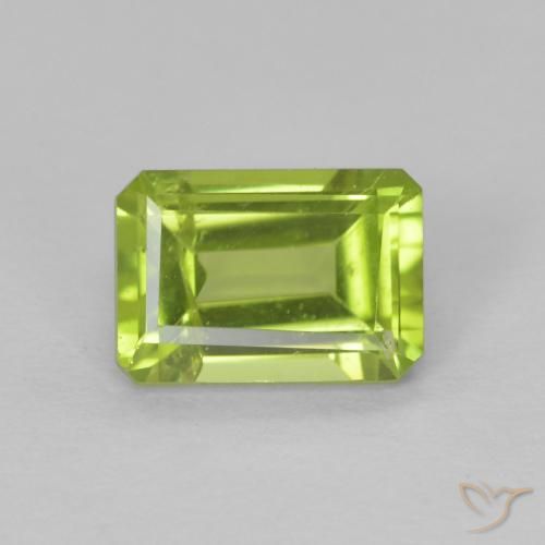 1.09ct Naturel Vert jaunâtre vif Péridot, Taille émeraude, VS