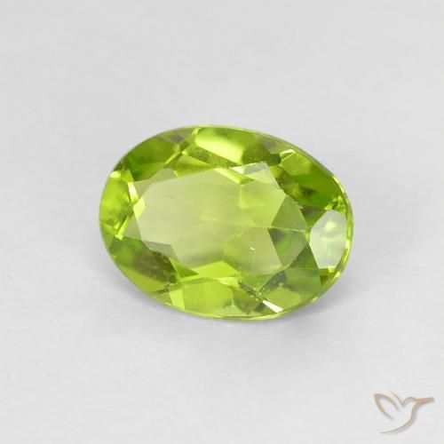Péridot Vert jaunâtre vif naturelle ovale, 1.24 ct, VS