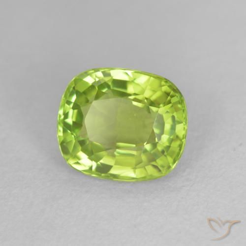 Péridot Vert jaunâtre naturelle Coussin, 2.16 ct, VS