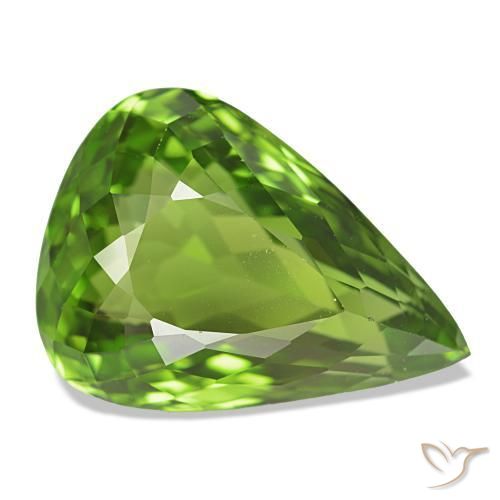 Péridot Vert éclatant naturelle En forme de poire, 11.98 ct, VVS-VS