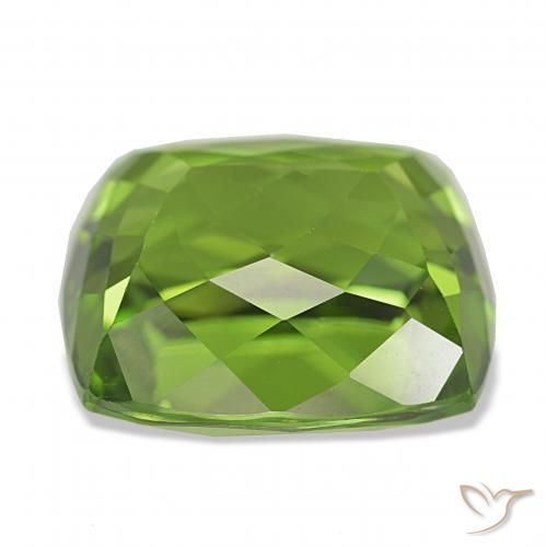 Péridot Vert moyen naturelle Coussin, 12.53 ct, VVS-VS