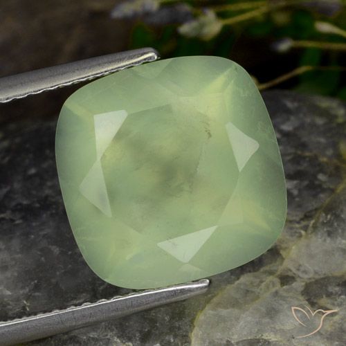 6.97ct Naturel Pale Pear Green  Préhnite, Coussin, Translucide