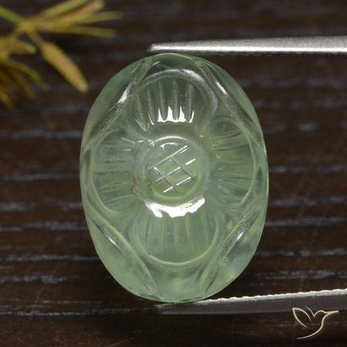 15.27ct Naturel Vert chaud Préhnite, ovale, Translucide