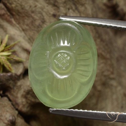 12.53ct Naturel Vert jaunâtre Préhnite, Taille Fleur, Translucide